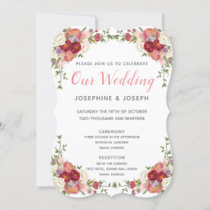 Roze & Roos Waterverf Pioenbloemen Onze bruiloft Kaart