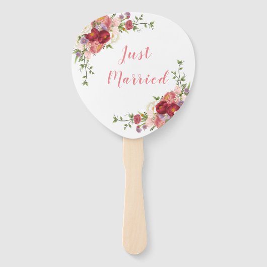 Roze & Roos Waterverf Pioenen Gewoon Getrouwd Handwaaier (Achterkant)