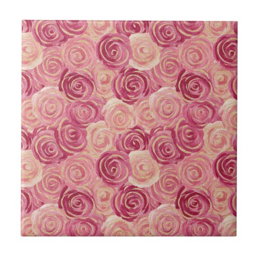 Roze Roos Wervelende Glitter Naadloos Patroon Tegeltje (Voorkant)