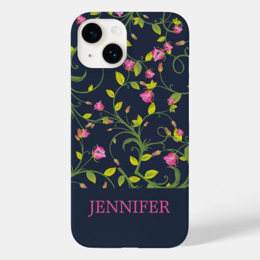 ROZE ROOS WIJNRANK NAVYBLAUW GEPERSONALISEERD Case-Mate iPhone CASE (Achterkant)