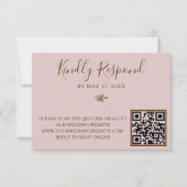 Roze Roos Wilde Bloem QR Code Trouw RSVP Reactie Kaartje (Voorkant)