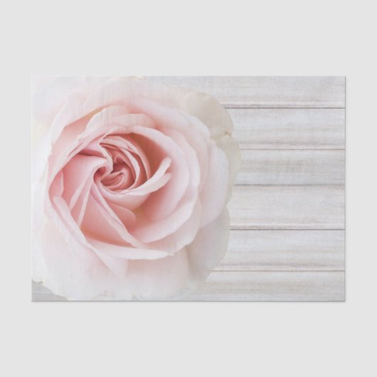 Roze Roos & Witte Hout Shabby Chic Bruidsmeisjesfe Tissuepapier (Voorkant)