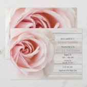 Roze Roos & Witte Hout Shabby Chic Bruiloft Feest Kaart (Voorkant / Achterkant)