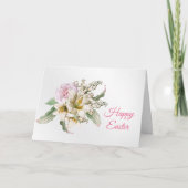 Roze Roos Witte Lelie Boeket Pasen Feestdagen Kaart (Voorkant)