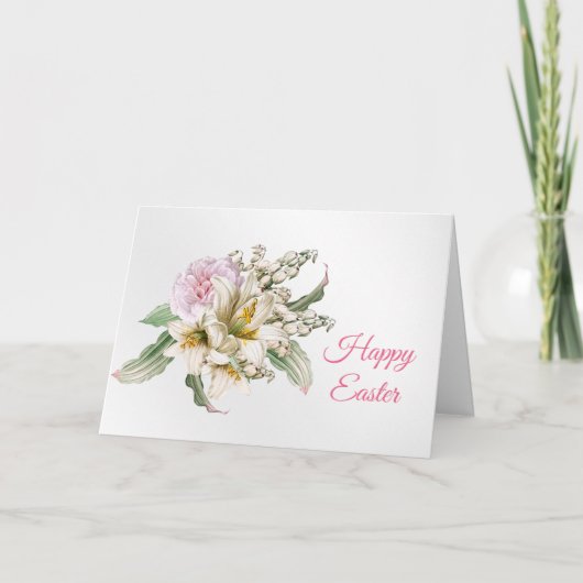 Roze Roos Witte Lelie Boeket Pasen Feestdagen Kaart (Voorkant)