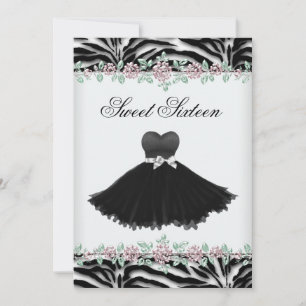 Roze Roos Zebra Sweet Sixteen Verjaardagsfeestje Kaart