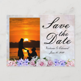 Roze Roos | Zilver Bokeh Save the Date Trouwdag Aankondigingskaart