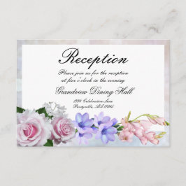 Roze Roos | Zilveren Bokeh Trouwreceptie Informatiekaartje