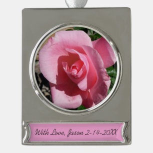 Roze Roos Zonnige Tuin Bloemen Verzilverd Banner Ornament