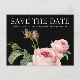 Roze  roos zwart BRUILOFT de datum opslaan Aankondigingskaart
