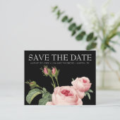 Roze  roos zwart BRUILOFT de datum opslaan Aankondigingskaart (Staand voorkant)