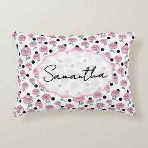 Roze Roos Zwart Stip Grafisch Patroon Modern   Accent Kussen