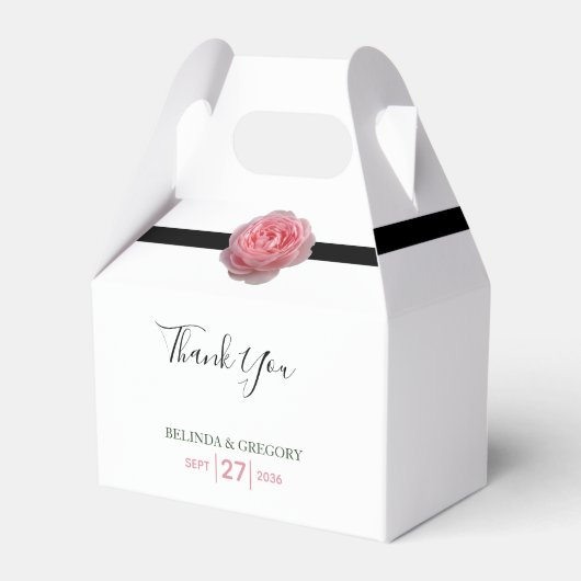 Roze Roos Zwarte Lint Trouw Bedankdoosjes (Voorkant Zijde)