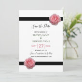 Roze Roos Zwarte Lint Trouw Save The Date (Staand voorkant)