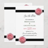 Roze Roos Zwarte Lint Trouw Save The Date (Voorkant / Achterkant)