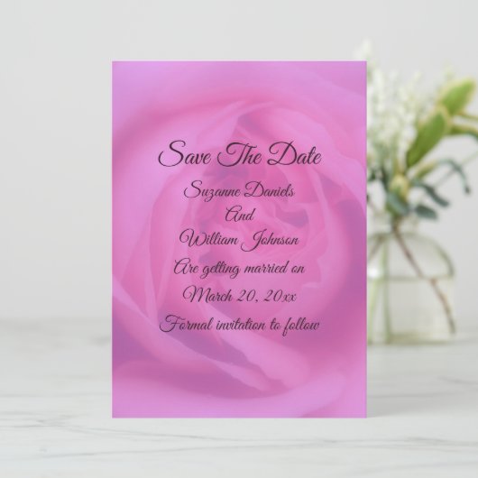 Roze Roosbloemblaadjes Bloemige Trouw  Save The Date (Staand voorkant)