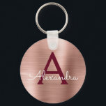 Roze Roosgoud Burgundy RVS Monogram Sleutelhanger<br><div class="desc">Roze Roosgoud en Burgundy Marsala Nep RVS Metal Elegant Sleutelhanger. Deze sleutelhangers kunnen worden aangepast met uw initiaal en voornaam. Deze sleutelhangers zijn geweldige cadeaus voor verjaardag,  bruidsfeest of vrijgezellenfeest.</div>