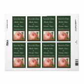 Roze Roosknop Aangepaste Save the Date op groene l Etiket (Full Sheet)