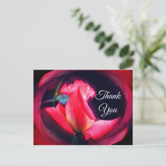 Roze Roosknop Abstracte Bloemen Bedankkaart Briefkaart (Staand voorkant)