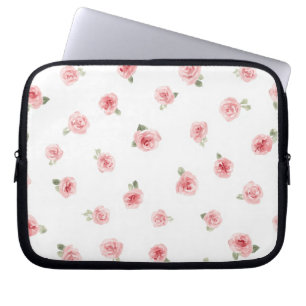 Roze Roosknop Aquarel Bloem Vintage Roos Wit Laptop Sleeve
