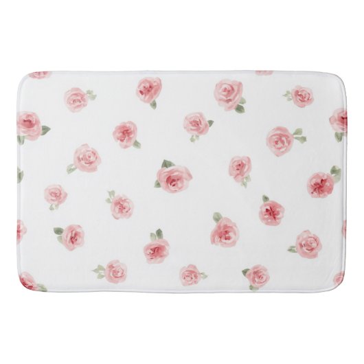 Roze Roosknop Aquarel Bloemig Vintage Roos Wit Badmat (Voorkant)