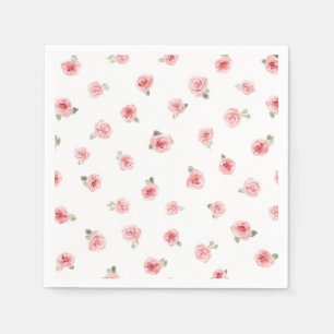 Roze Roosknop Aquarel Bloemige Vintage Roos Wit Servet