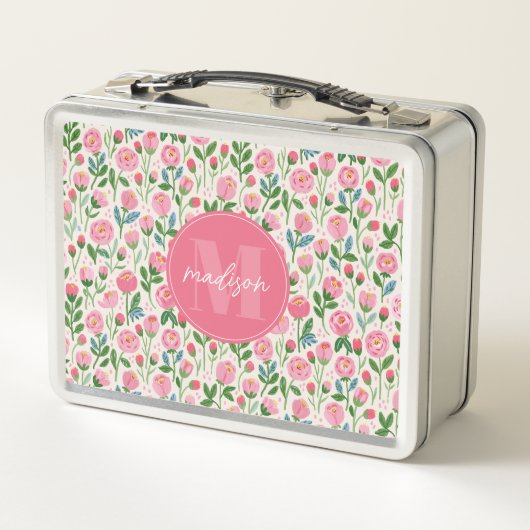 Roze Roosknop Bloem Metalen Lunchbox (Achterkant)