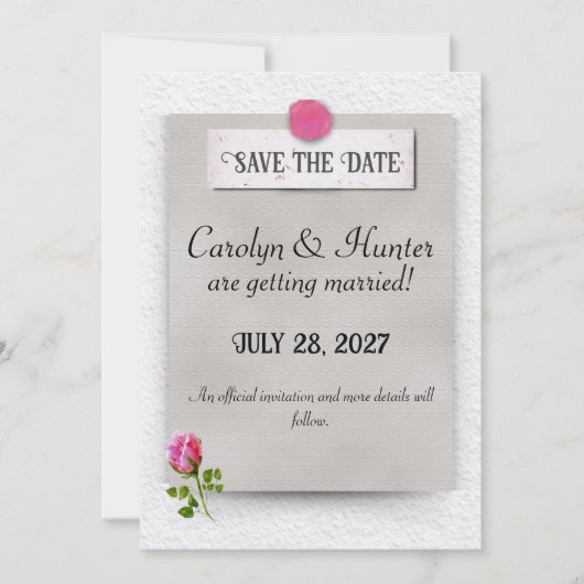 Roze Roosknop Trouw Aankondiging Save the Date (Voorkant)