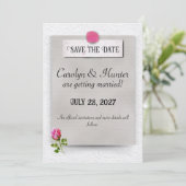 Roze Roosknop Trouw Aankondiging Save the Date (Staand voorkant)