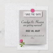 Roze Roosknop Trouw Aankondiging Save the Date (Voorkant / Achterkant)