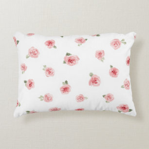 Roze Roosknop Waterverf Bloemig Vintage Roos Wit Accent Kussen
