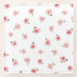Roze Roosknop Waterverf Bloemig Vintage Roos Wit Glazen Onderzetter