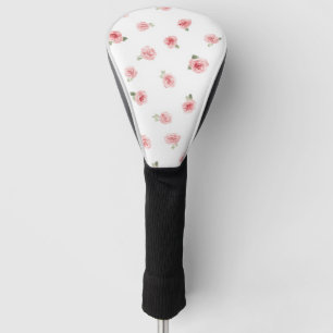 Roze Roosknop Waterverf Bloemig Vintage Roos Wit Golfheadcover