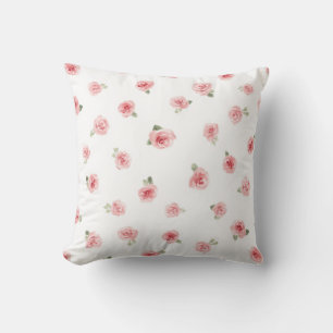 Roze Roosknop Waterverf Bloemig Vintage Roos Wit Kussen
