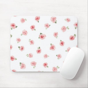 Roze Roosknop Waterverf Bloemig Vintage Roos Wit Muismat