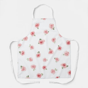 Roze Roosknop Waterverf Bloemig Vintage Roos Wit Schort