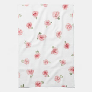 Roze Roosknop Waterverf Bloemig Vintage Roos Wit Theedoek