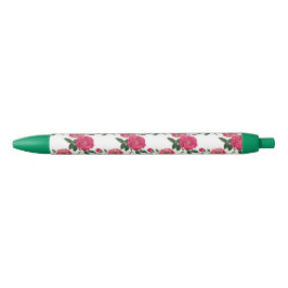 Roze roosprint zwarte inkt pen