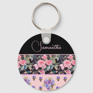 Roze Roosrozen Aquarel Vintage Aanpasbaar Sleutelhanger
