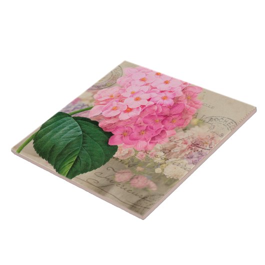  Roze Rooster Hydrangea Keramisch Tile Tegeltje (Zijkant)