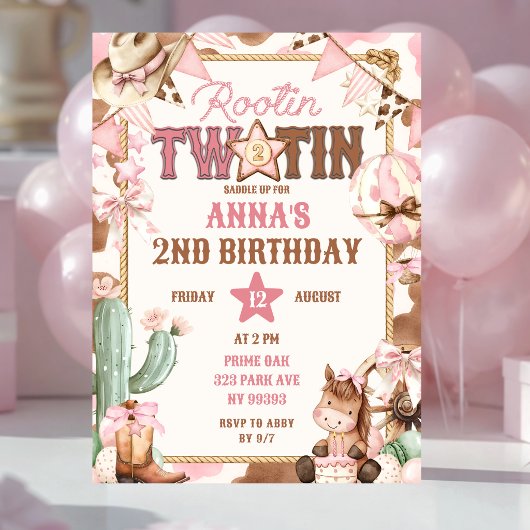 Roze Rootin Two-Tin Tweede Verjaardag Kaart