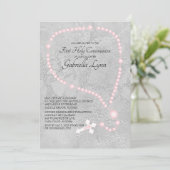 Roze Rosary Beads First Heilige Communie Kaart (Staand voorkant)