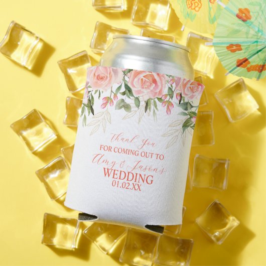 Roze Rosas Bloemen Botanische Bruiloft Bruin Blikjeskoeler (Insitu Zomer)