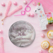 Roze Rose, 10th Wedding Jubileum, Name, Floral Papieren Bordje (Feest)