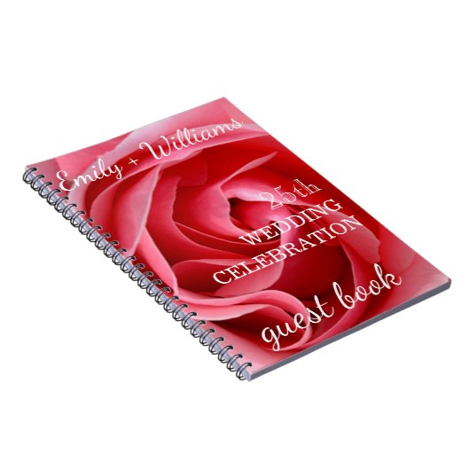 Roze Rose 25th bruiloft Celebration Custom Guest Notitieboek (Rechterzijde)