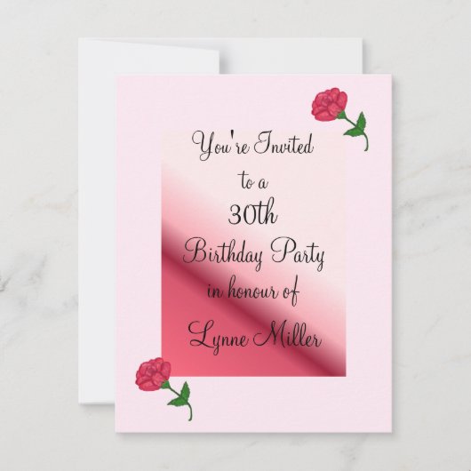 Roze Rose 30th Birthday Invitation Kaart (Voorkant)