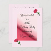 Roze Rose 30th Birthday Invitation Kaart (Voorkant / Achterkant)