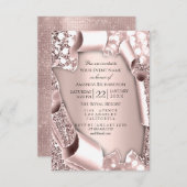 Roze Rose 3D Glitter Effect Lijst Weddenschap Kaart (Voorkant / Achterkant)