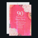 Roze Rose 90th Birthday Uitnodiging<br><div class="desc">Roze Rose 90th Birthday Uitnodiging met de hand geschilderd bloemontwerp waterverf Zie bijbehorend collectie in niche en nestwinkel</div>