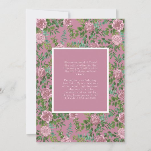 Roze Rose  Afstuderen Aankondiging (Achterkant)